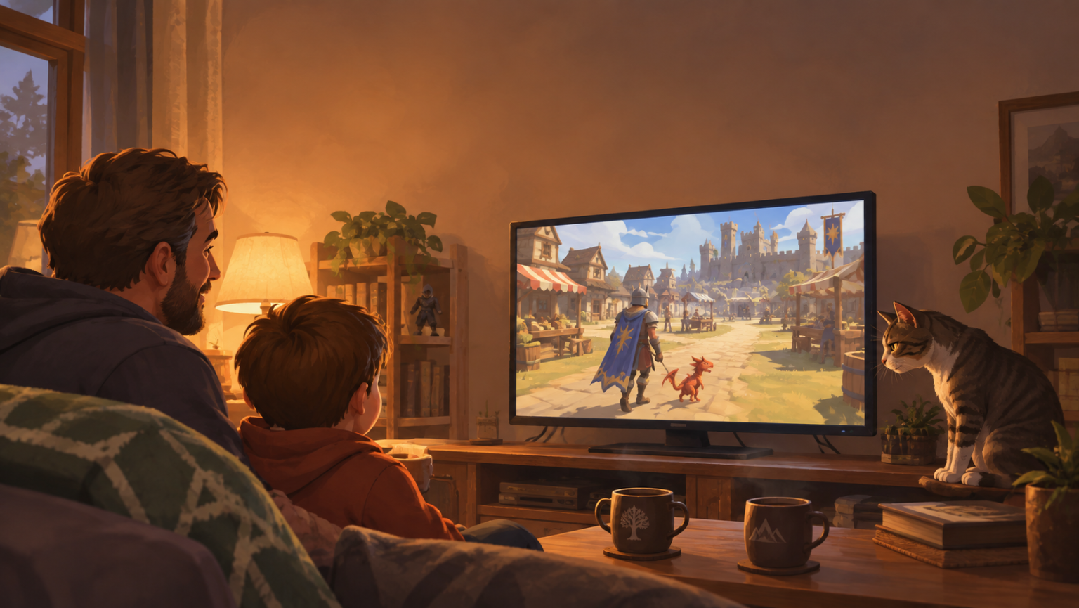 Parent and child playing Old School RuneScape together on